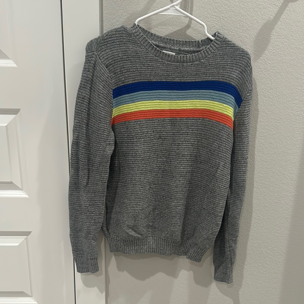 EUC Boys Girls Gymboree Size L Large 10 12 Gray Sweater with Multicolor Stripes